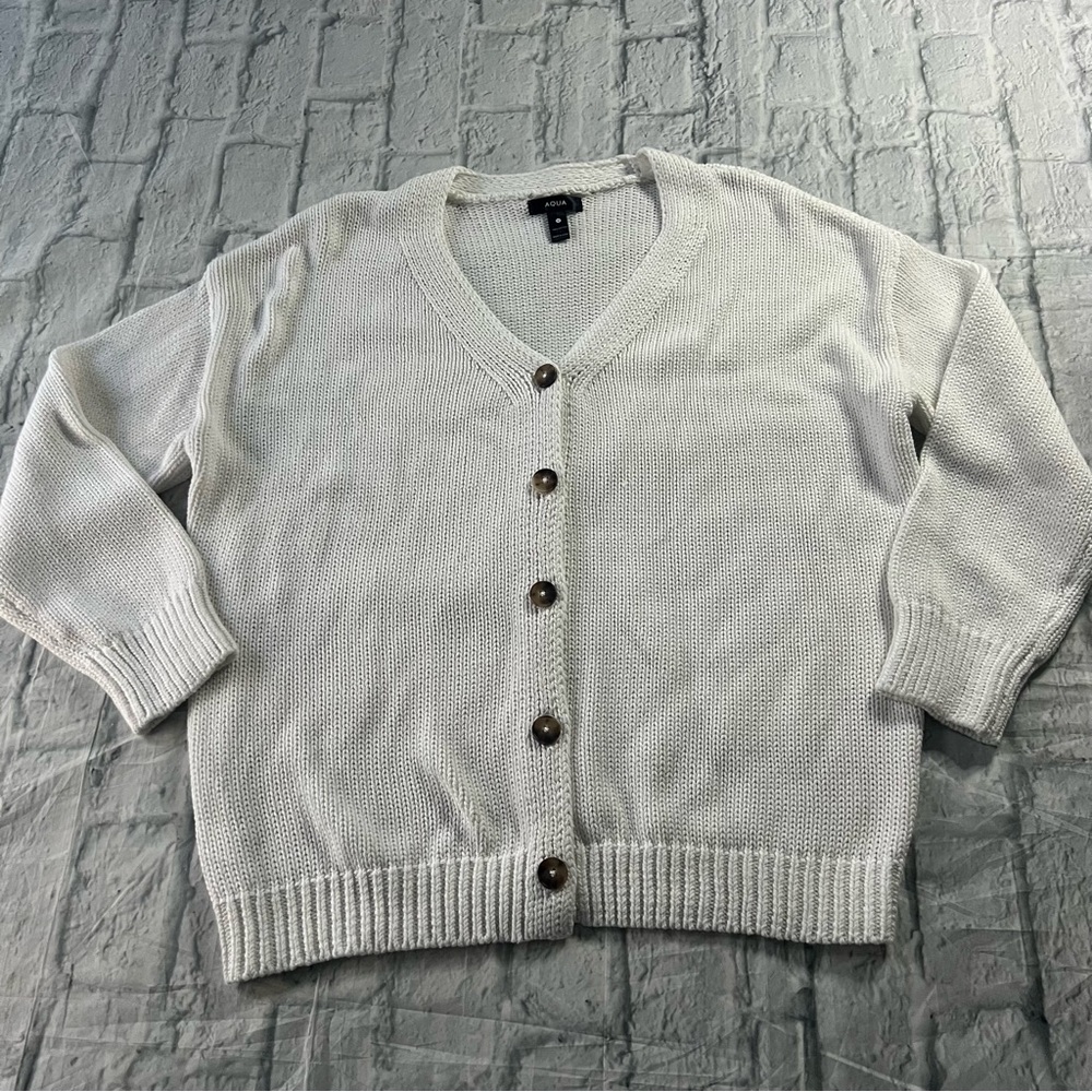 Aqua Oversized 100% Cotton Knit Cardigan White - Picture 6 of 6